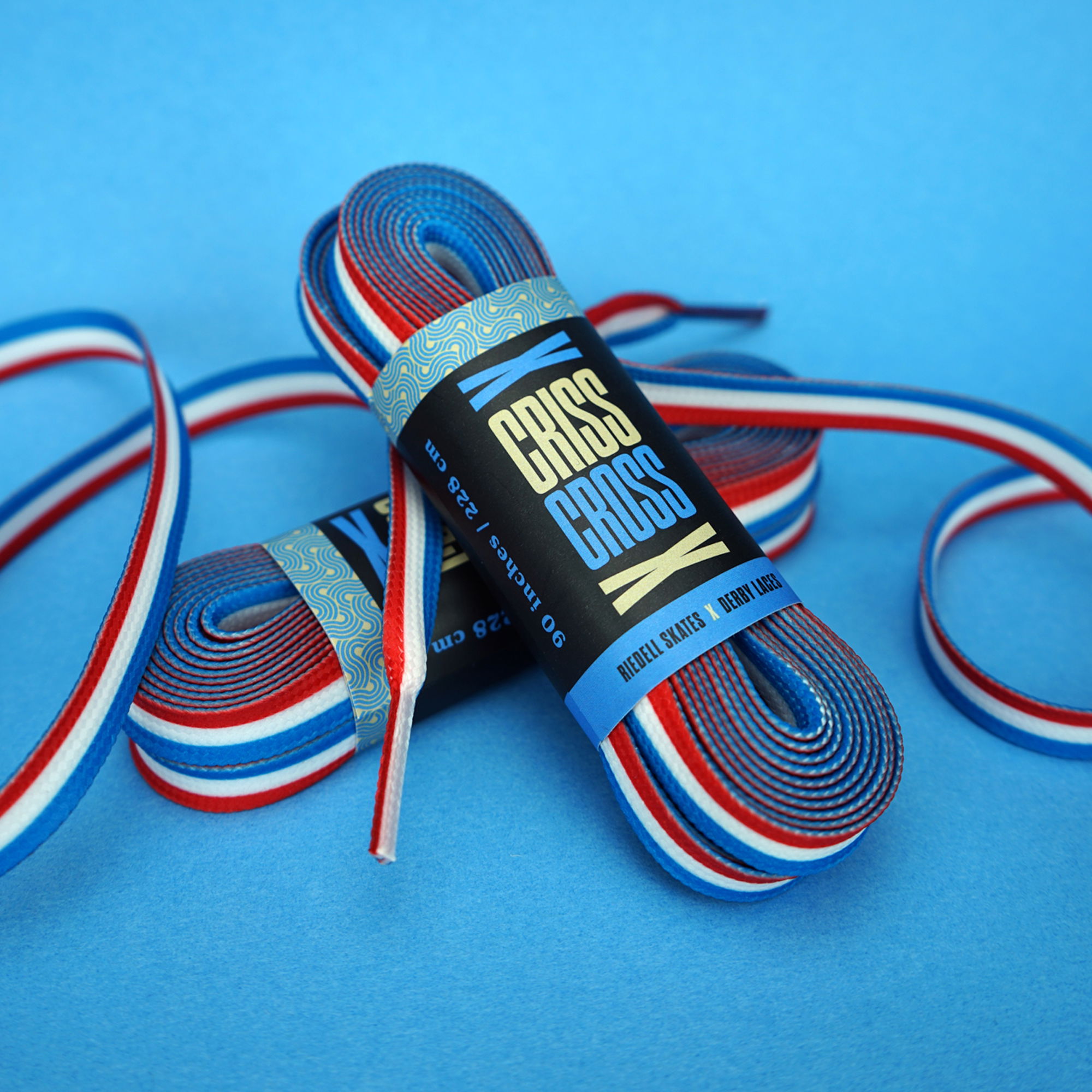 CRISS CROSS X DERBY LACES - TRIO - BLUE/RED/WHT - 90"