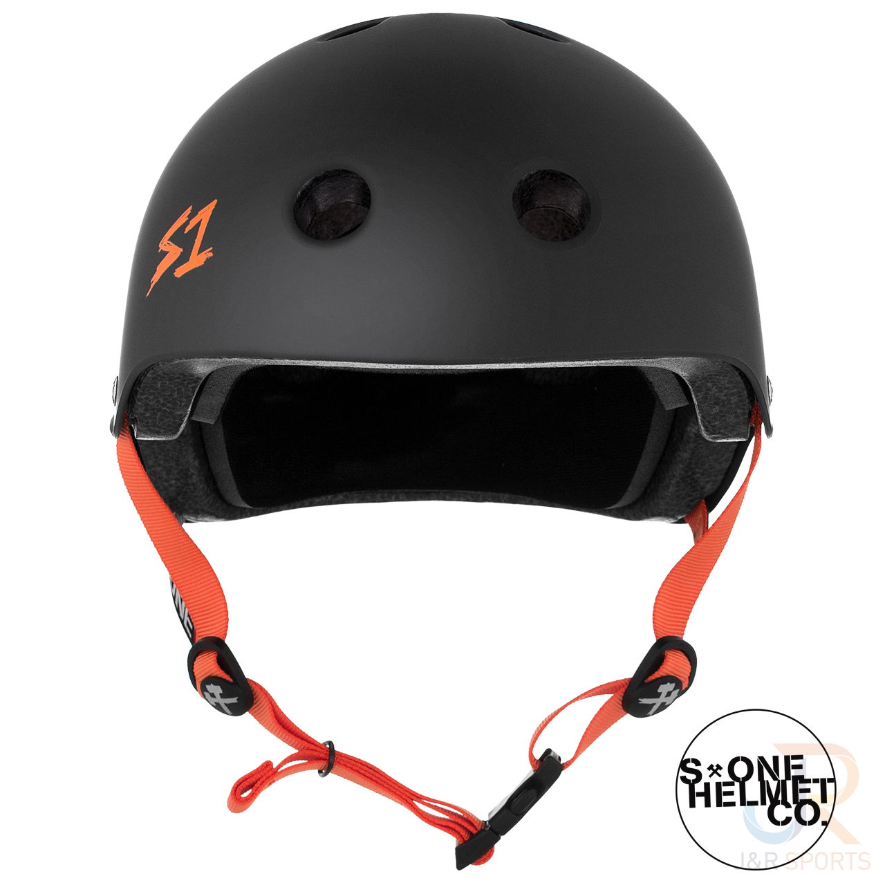 S1 LIFER Helmet - Matt Black inc Orange Strap - Front - SHLIMBKO