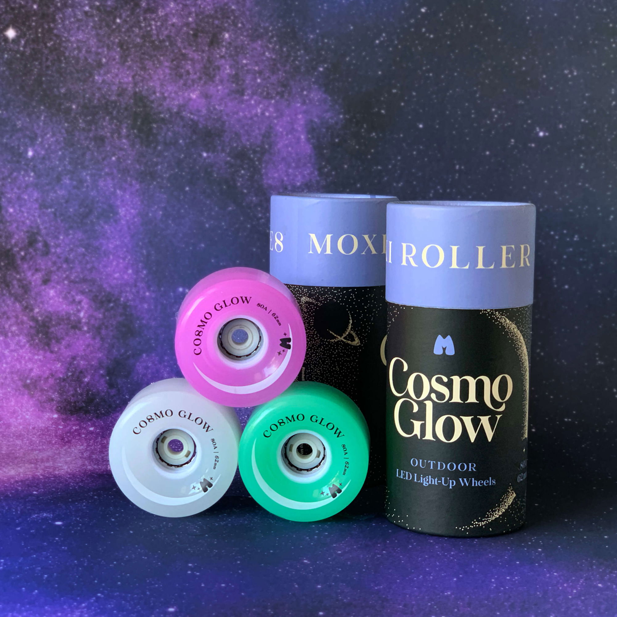 MOXI COSMO GLOW WHEELS (4) - PURPLE HAZE - 62/32mm 80A