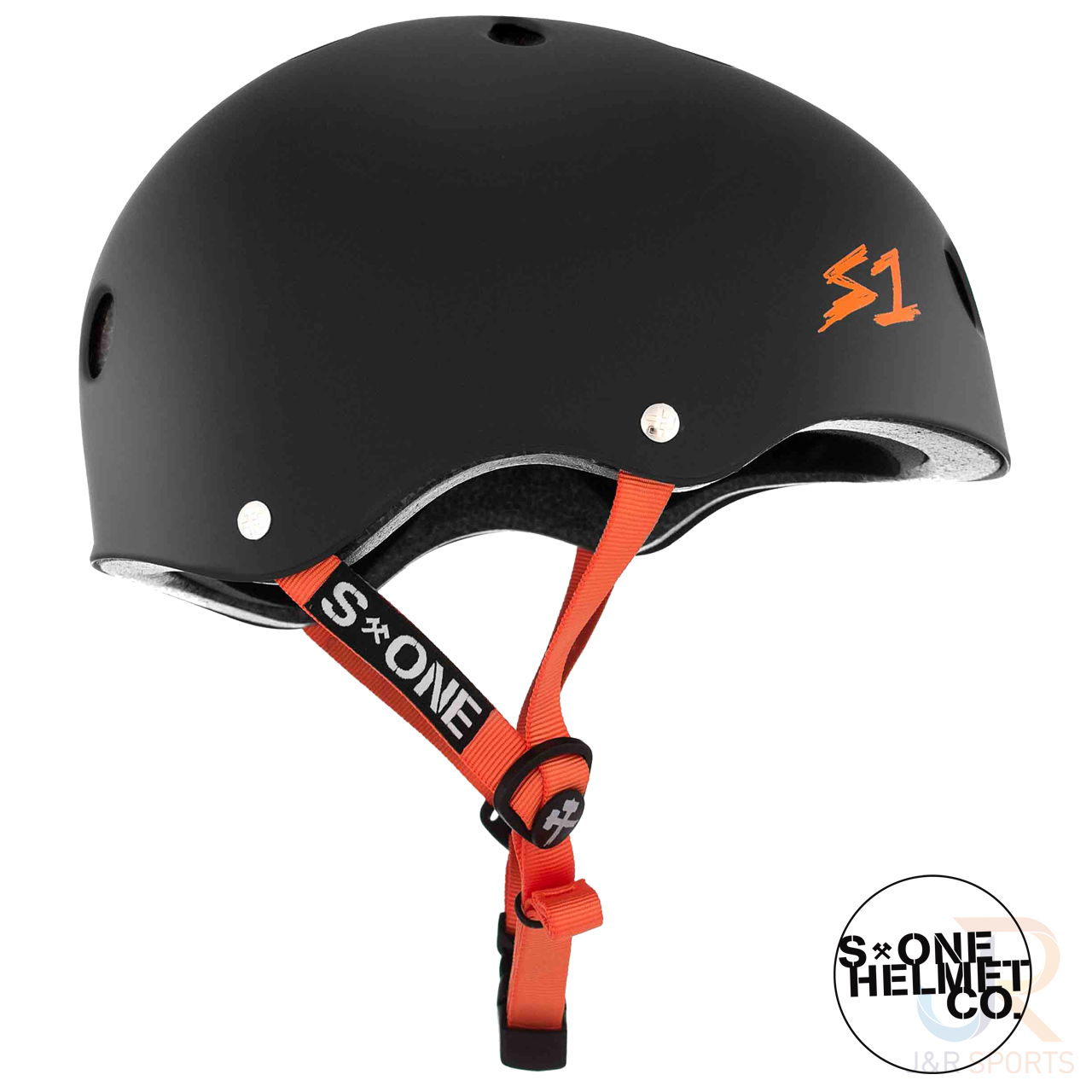 S1 LIFER Helmet - Matt Black inc Orange Strap - Side - SHLIMBKO