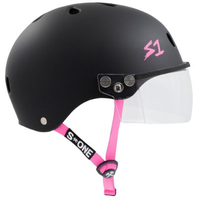 S1 Lifer Helmets inc Visor - Black Matt inc Pink Strap