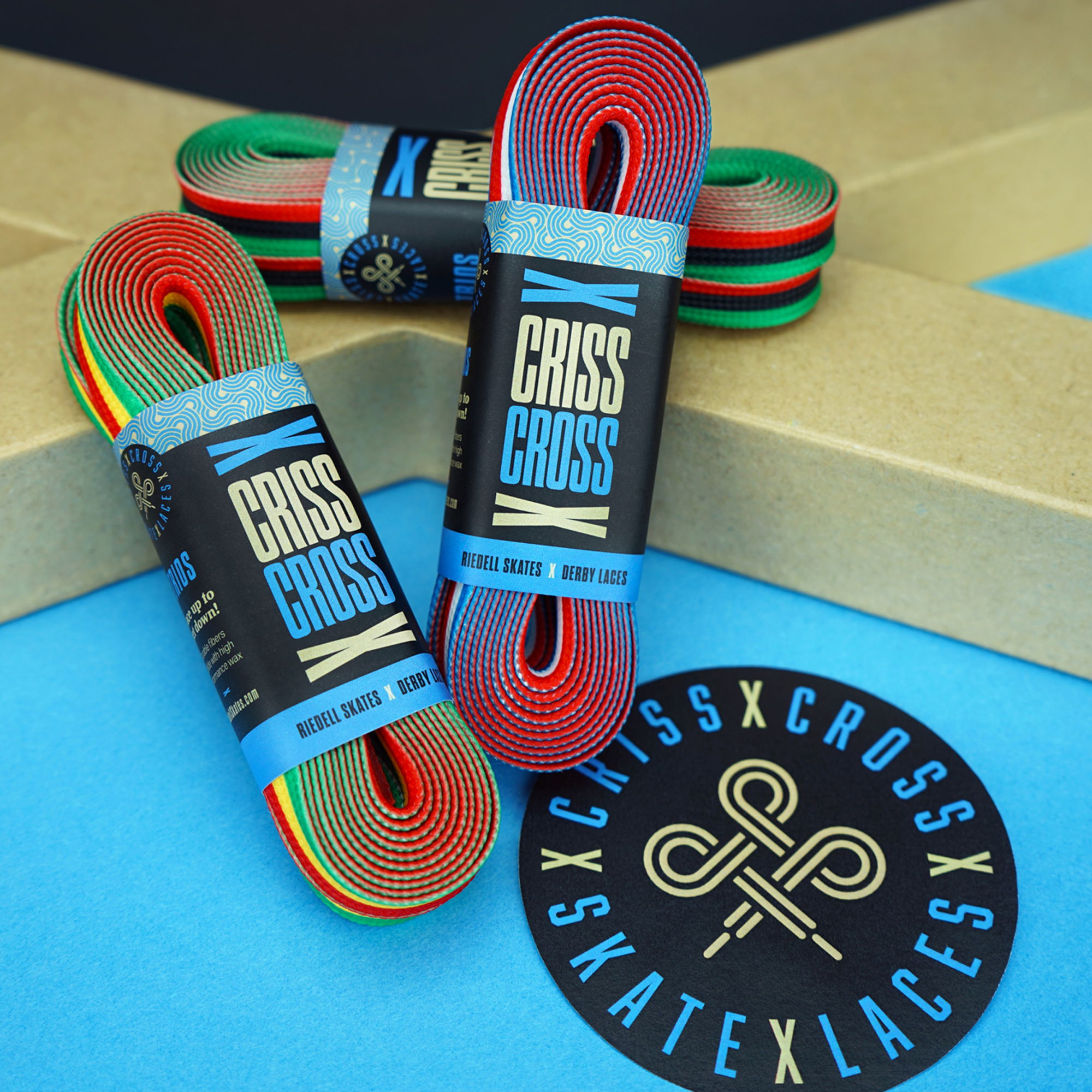 CRISS CROSS X DERBY LACES - TRIO - BLUE/RED/WHT - 90"