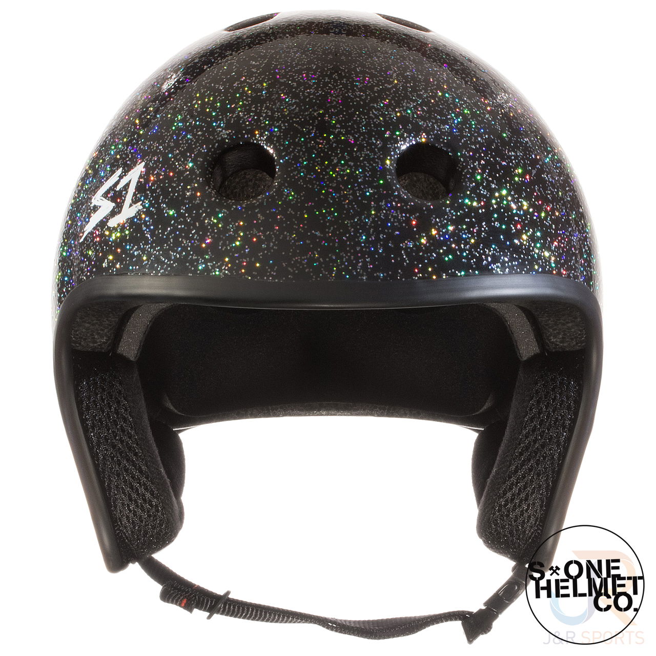 S1 RETRO Helmet - Black Glitter - Front View - SHRLIBGG