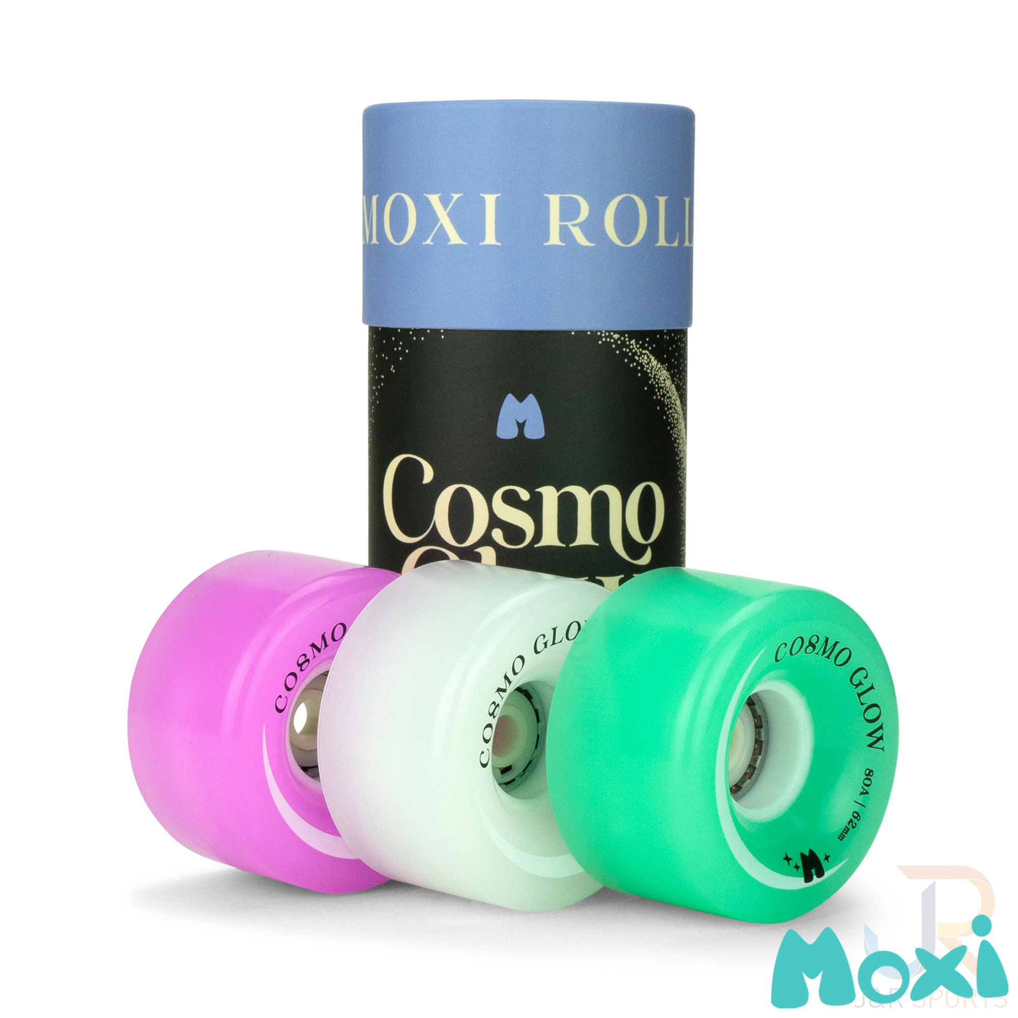 MOXI COSMO GLOW WHEELS (4) - WHITE RAIN GLOW - 62/32mm 80A