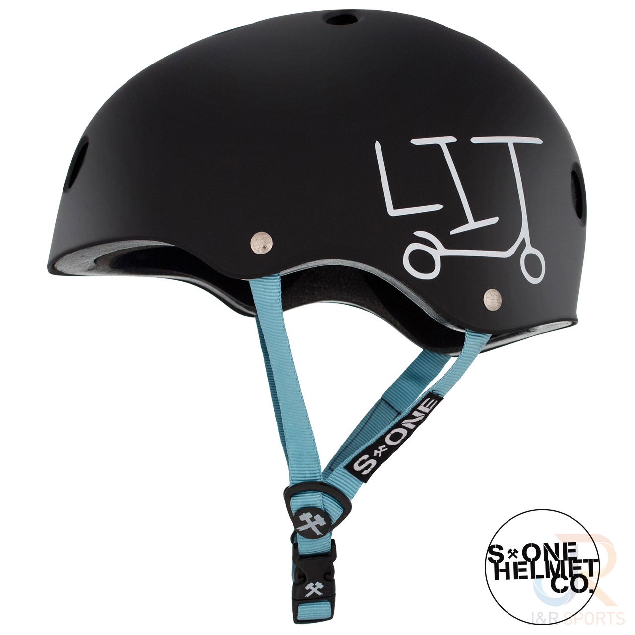 S1 LIT LIFER Helmet - Matt Black inc Blue Strap - Side Logo -SHL