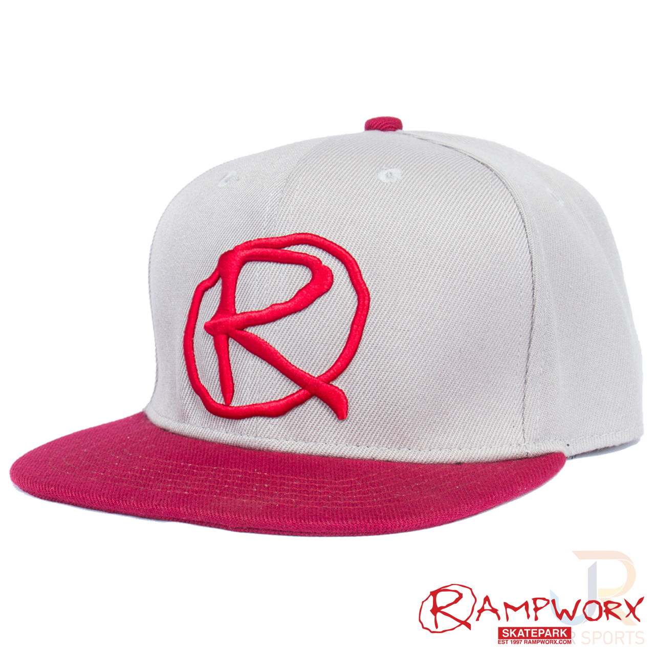 Rampworx SnapBacks LE97_1 - Grey Grey Burgan - Angled - RXSBRW34