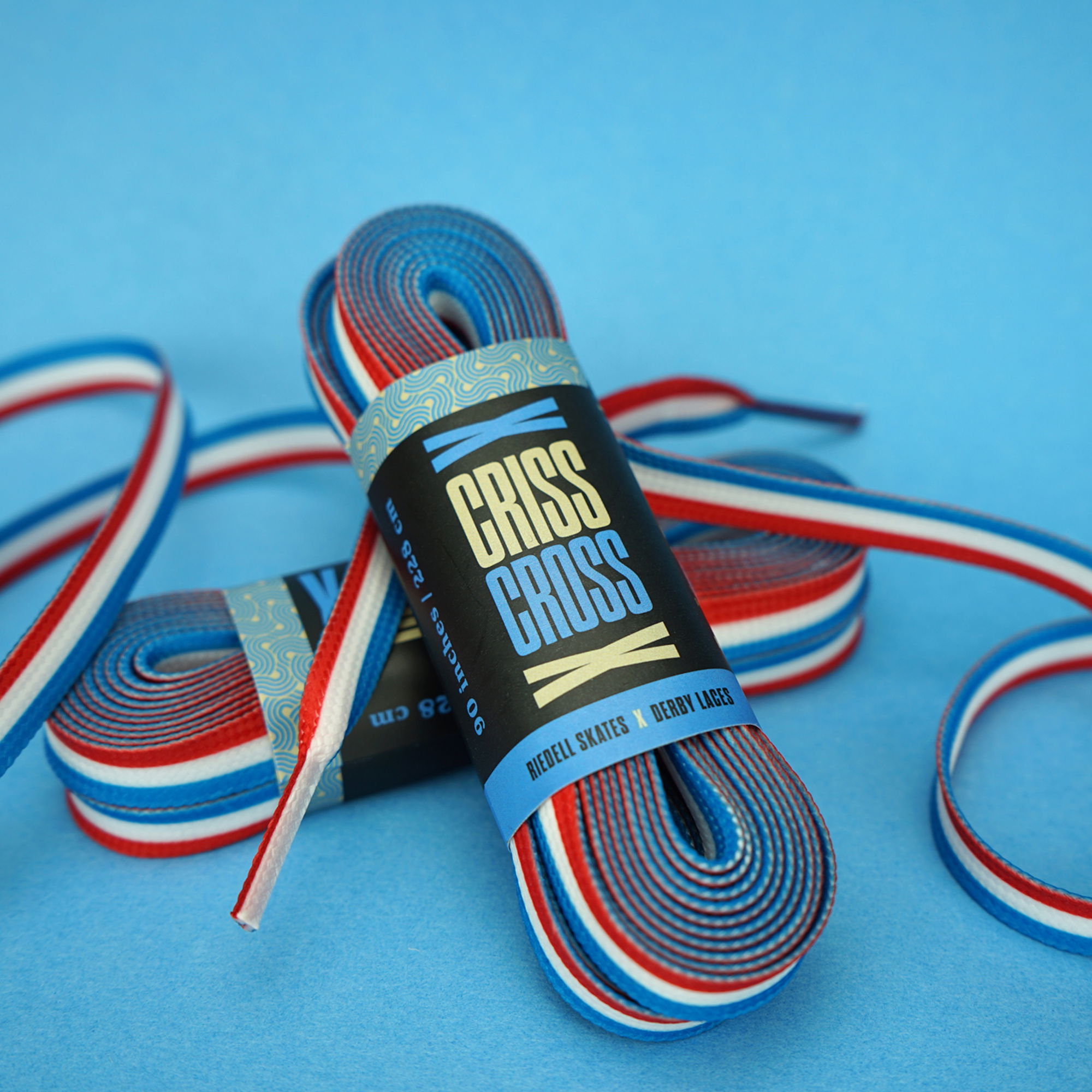 CRISS CROSS X DERBY LACES - TRIO - BLUE/RED/WHT - 90"