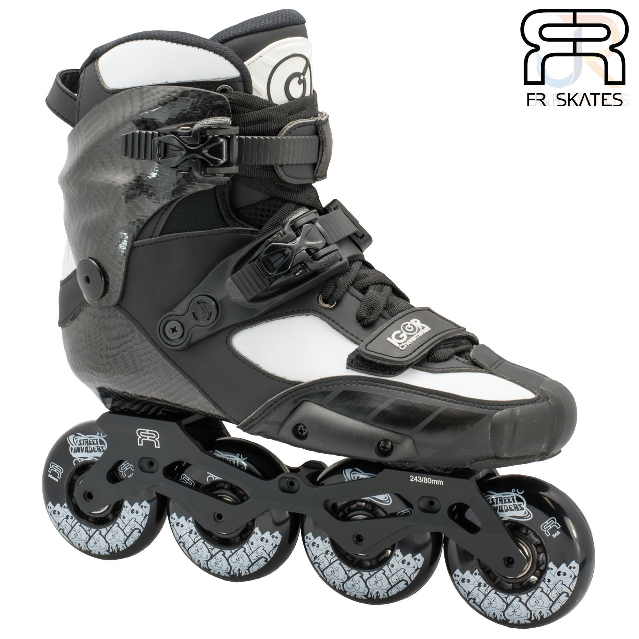 FR Skates - FR PRO Igor - Black White - Angled - FRSKIGWH