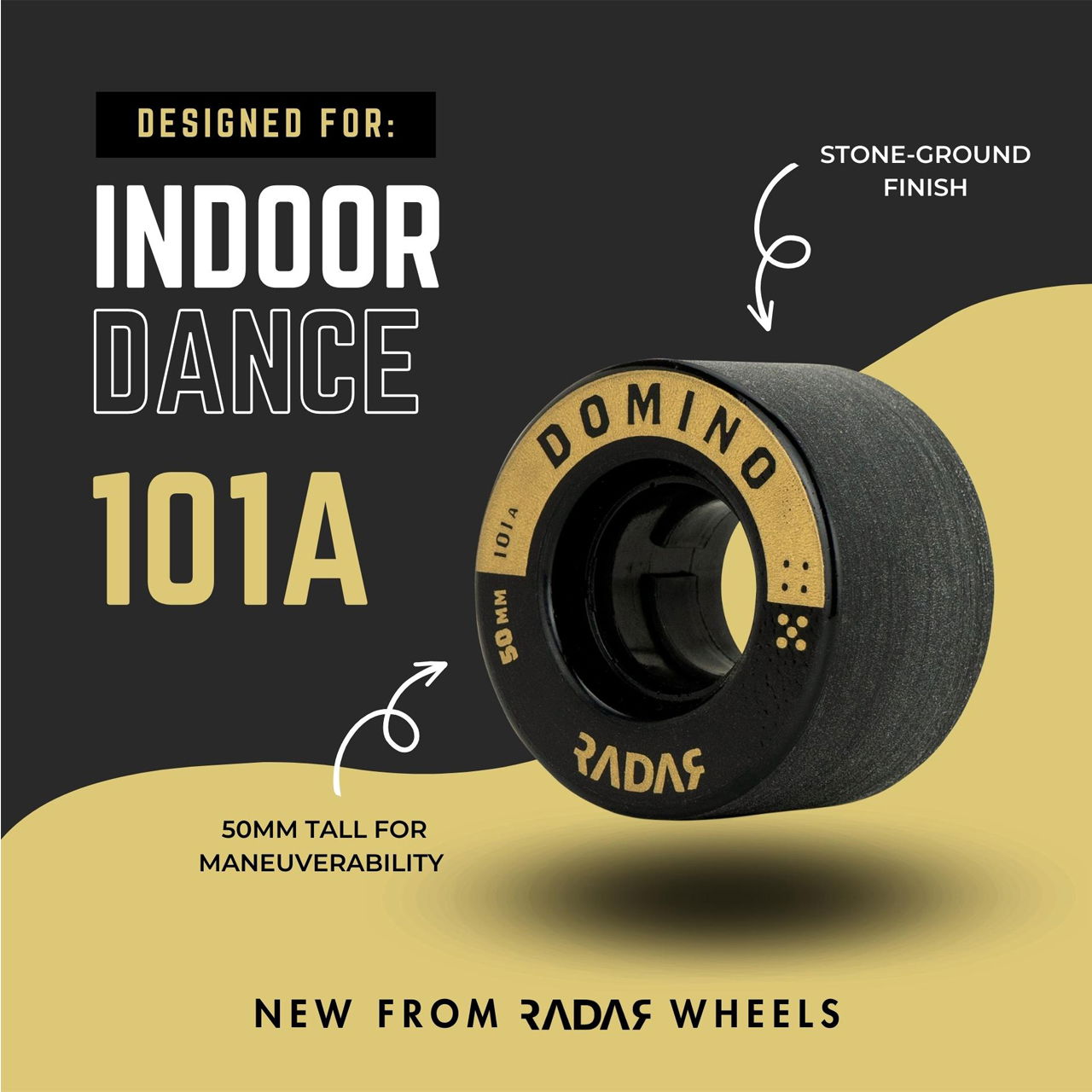 RADAR WHEELS (4) - DOMINO- BLACK/GOLD - 50 x 31mm/101A