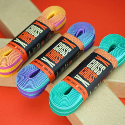 CRISS CROSS X DERBY LACES - DUO - PINK/YELLOW - 90"