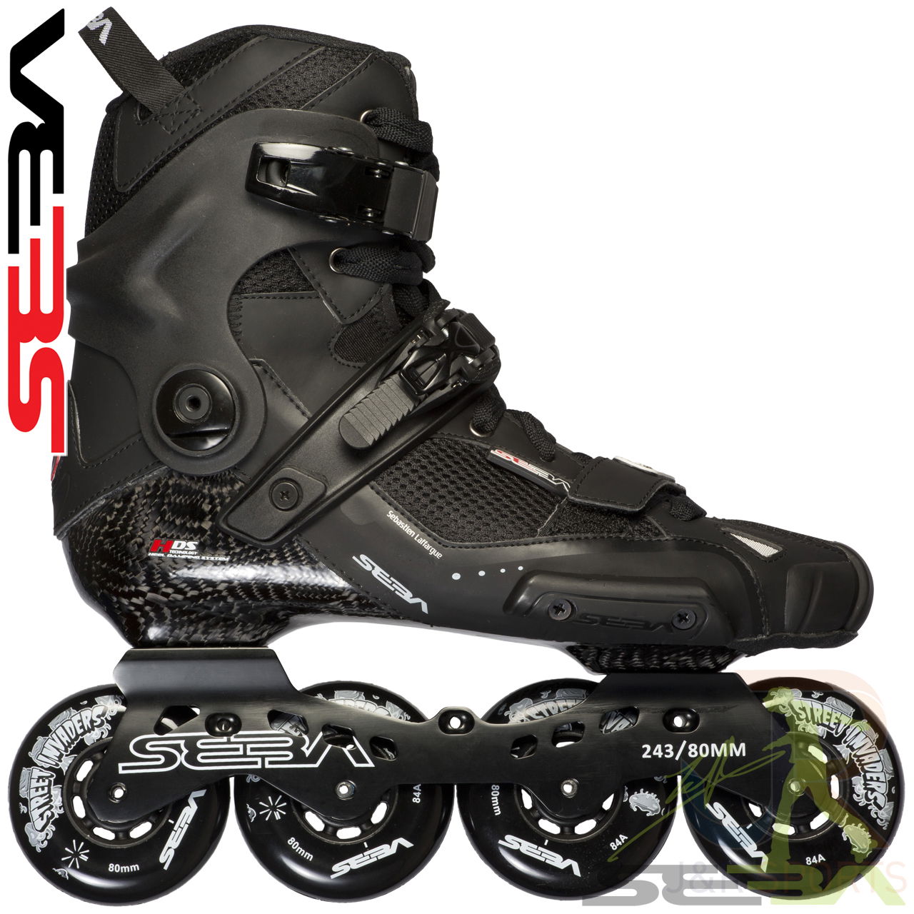 Seba HIGH Lite CARBON skates Black Side View - SSK14-SHLC