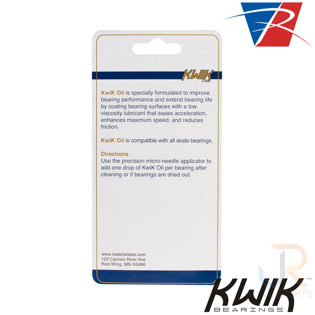 Riedell Skates Kwik Bearing Oil Card Back