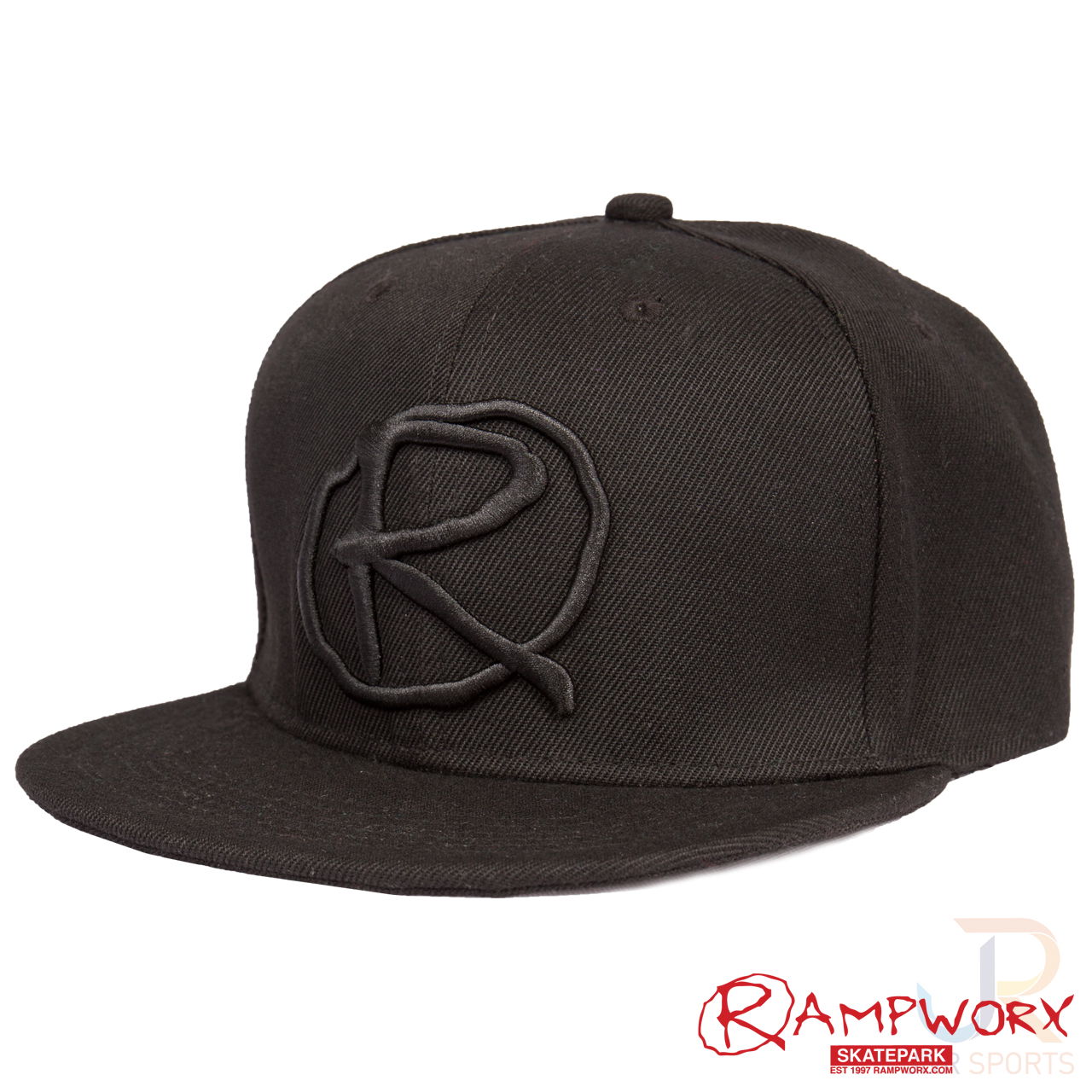 Rampworx SnapBacks LE97_7 - Bk Bk BK - Angled - RXSBRW45