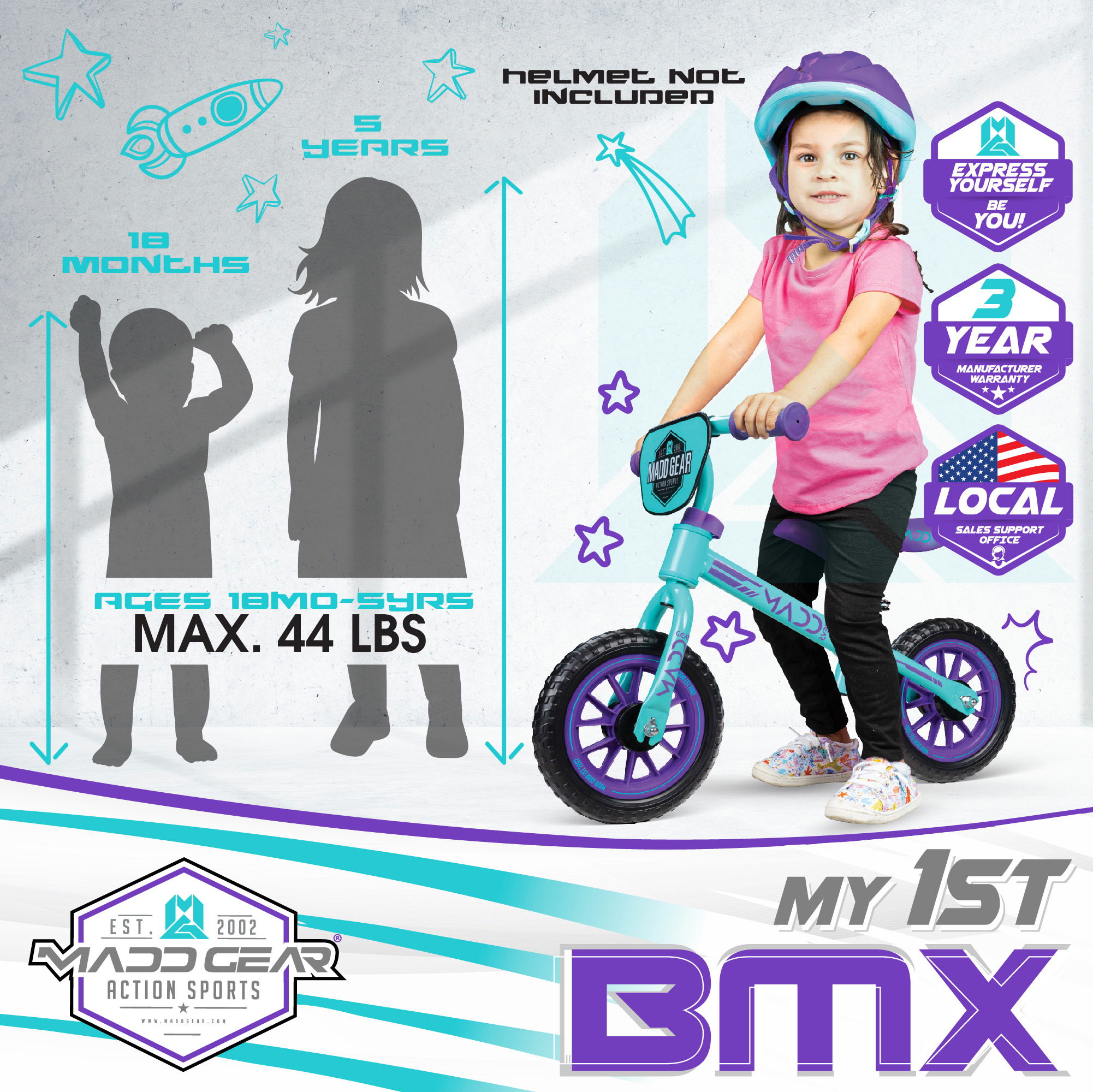 MADD MY 1st BMX BALANCE BIKE - TEAL / PURPLE