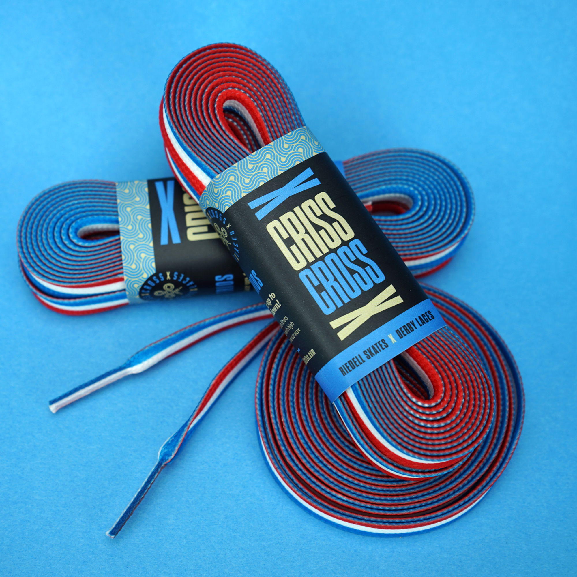 CRISS CROSS X DERBY LACES - TRIO - BLUE/RED/WHT - 90"