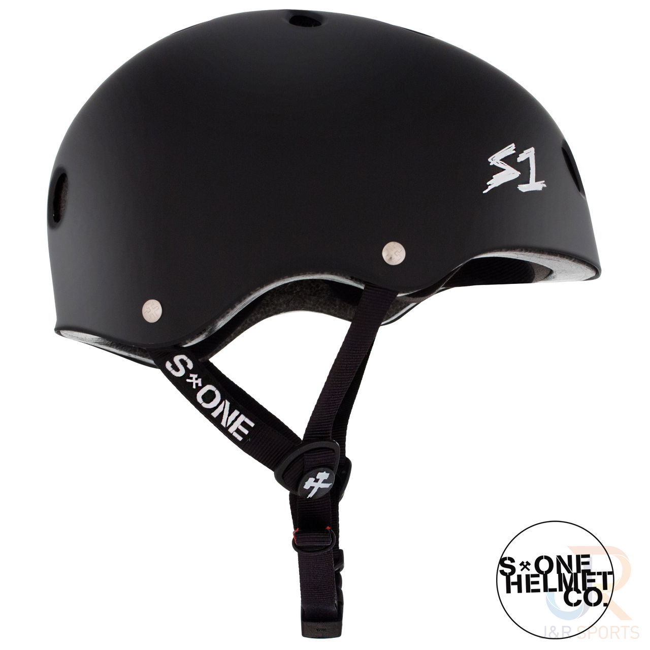 S1 LIFER Helmet - Matt Black inc Black Strap - Side - SHLIMBK